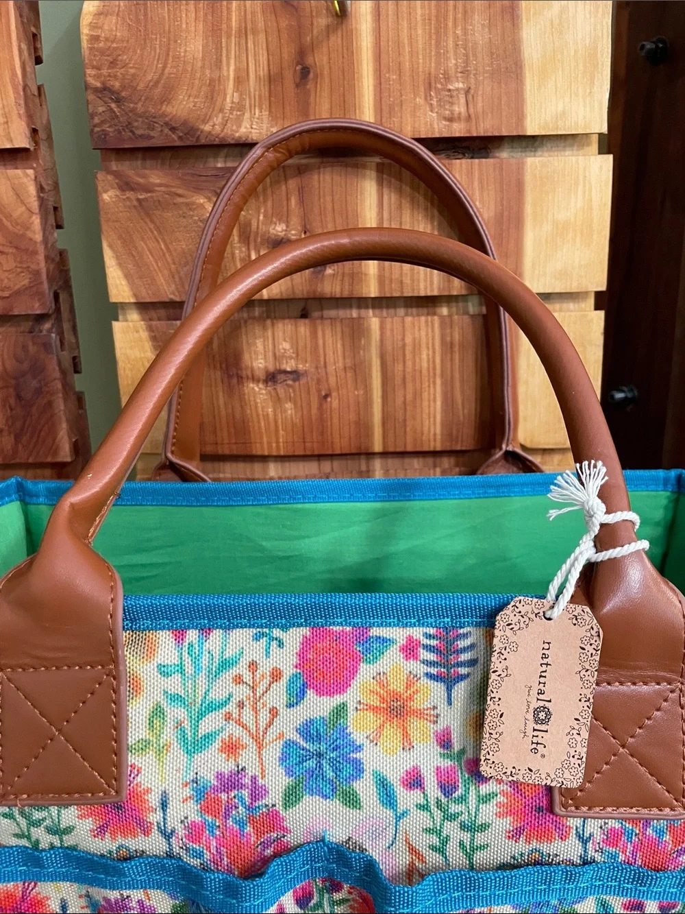 NATURAL LIFE Mimi Tote Floral Utility Tote Organizer Caddy - Teal Trim - Picture 11 of 16